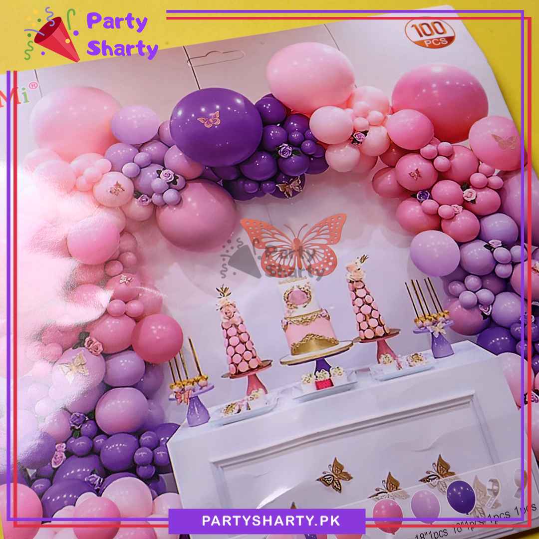 100pcs Baby Pink, Blush, Lilac & Dark Purple Balloons Garland Theme Set For Butterfly Themed Party Decoration & Celebration