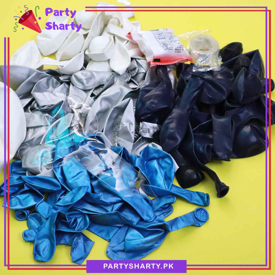 100pcs Navy Blue, White, Metallic Blue & Silver Balloons Garland Arch Kit For Party Event Decoration