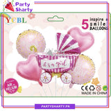 Baby Girl Stylish Cart Shaped Foil Balloon Set For Baby Shower, Welcome Baby Decoration and Celebrations
