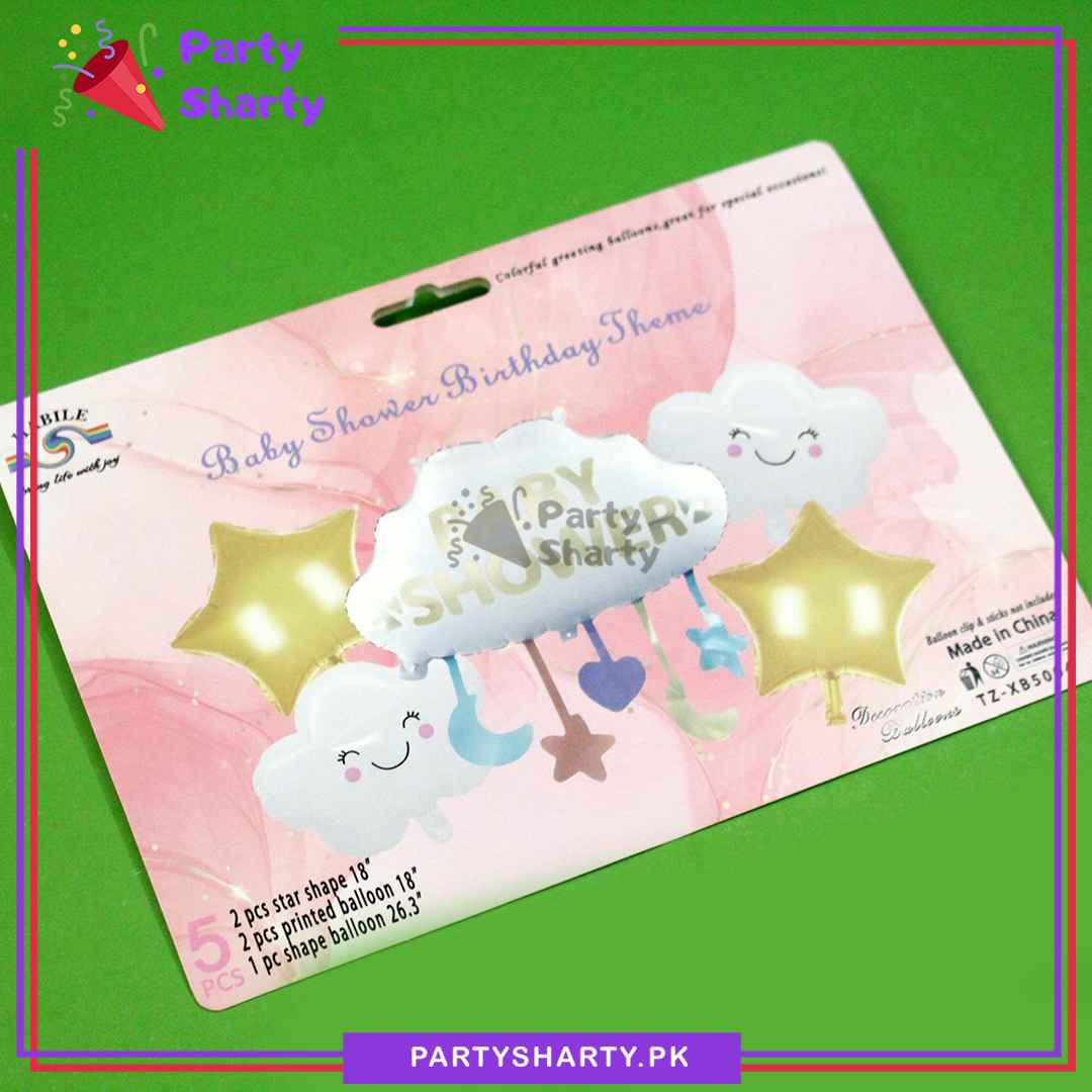 Baby Shower Cloud Shaped Foil Balloon Set of 5 For Baby Shower and Gender Reveal Decoration and Celebration