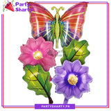 Butterfly with Flowers and Leaves Foil Balloon for Birthday, Bridal Shower & Baby Shower Party Event Decoration
