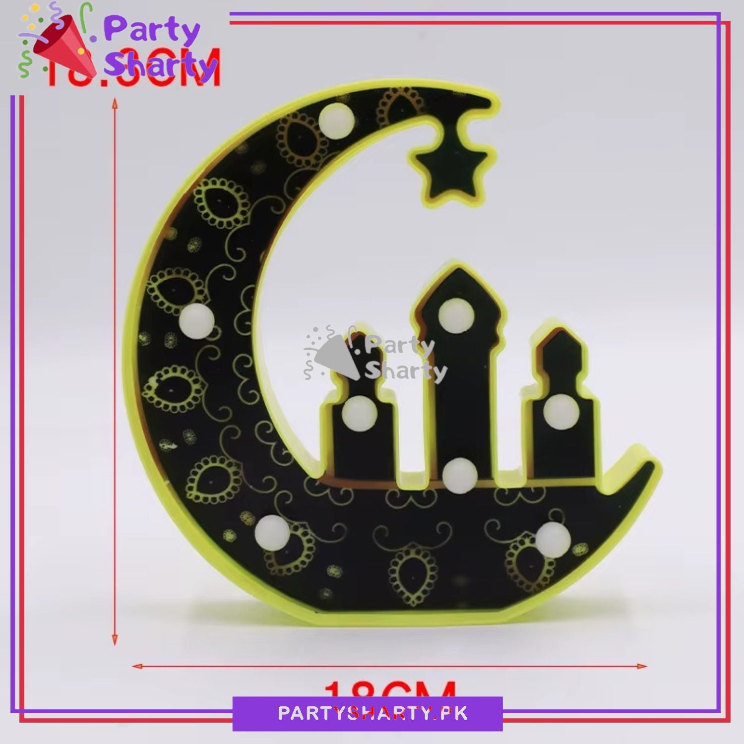 Crescent Moon with Hanging Star and Mosque Design Lamp Decorative Led Table Lamp For Ramadan / Eid Decorations