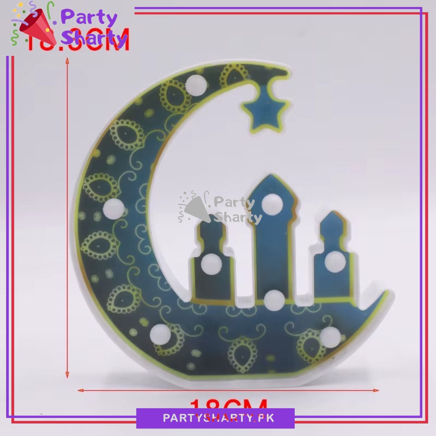 Crescent Moon with Hanging Star and Mosque Design Lamp Decorative Led Table Lamp For Ramadan / Eid Decorations