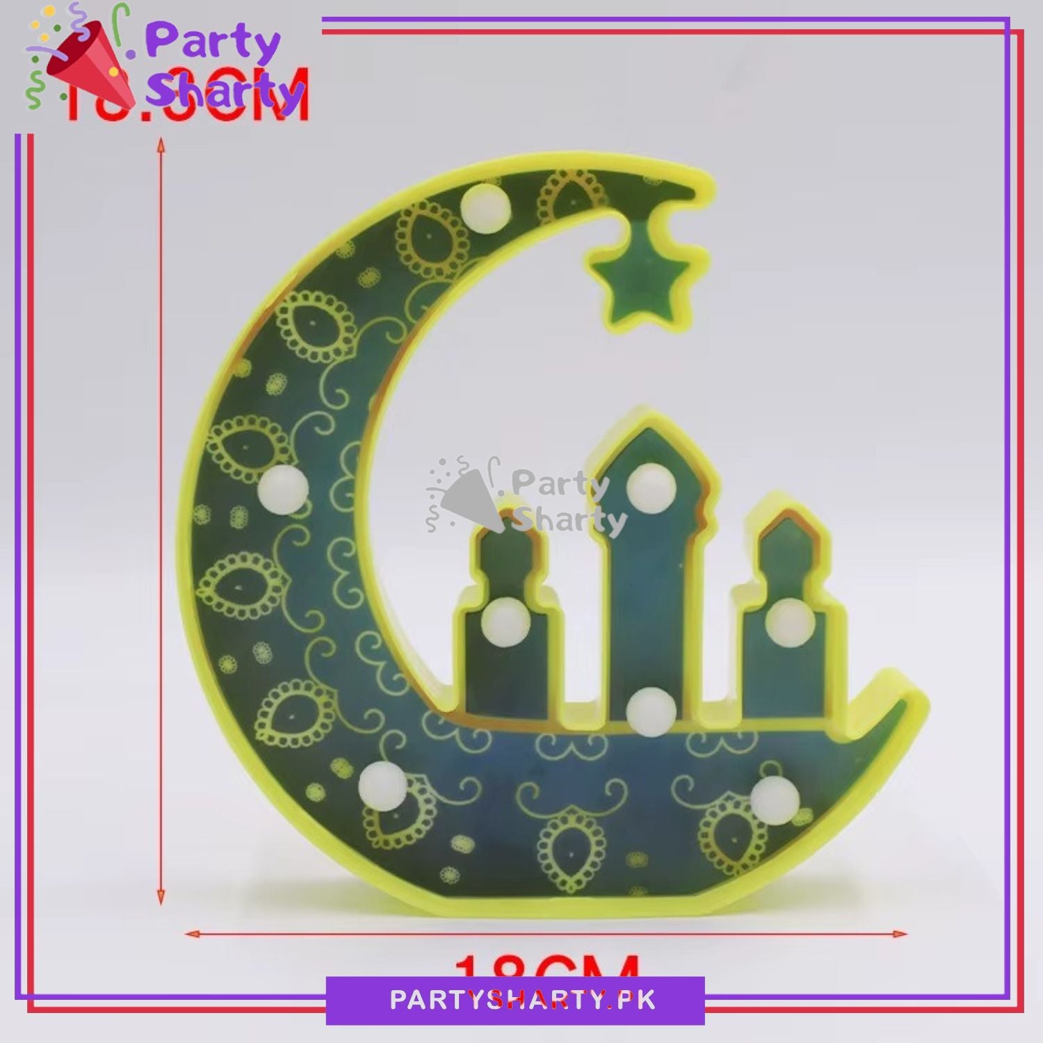Crescent Moon with Hanging Star and Mosque Design Lamp Decorative Led Table Lamp For Ramadan / Eid Decorations