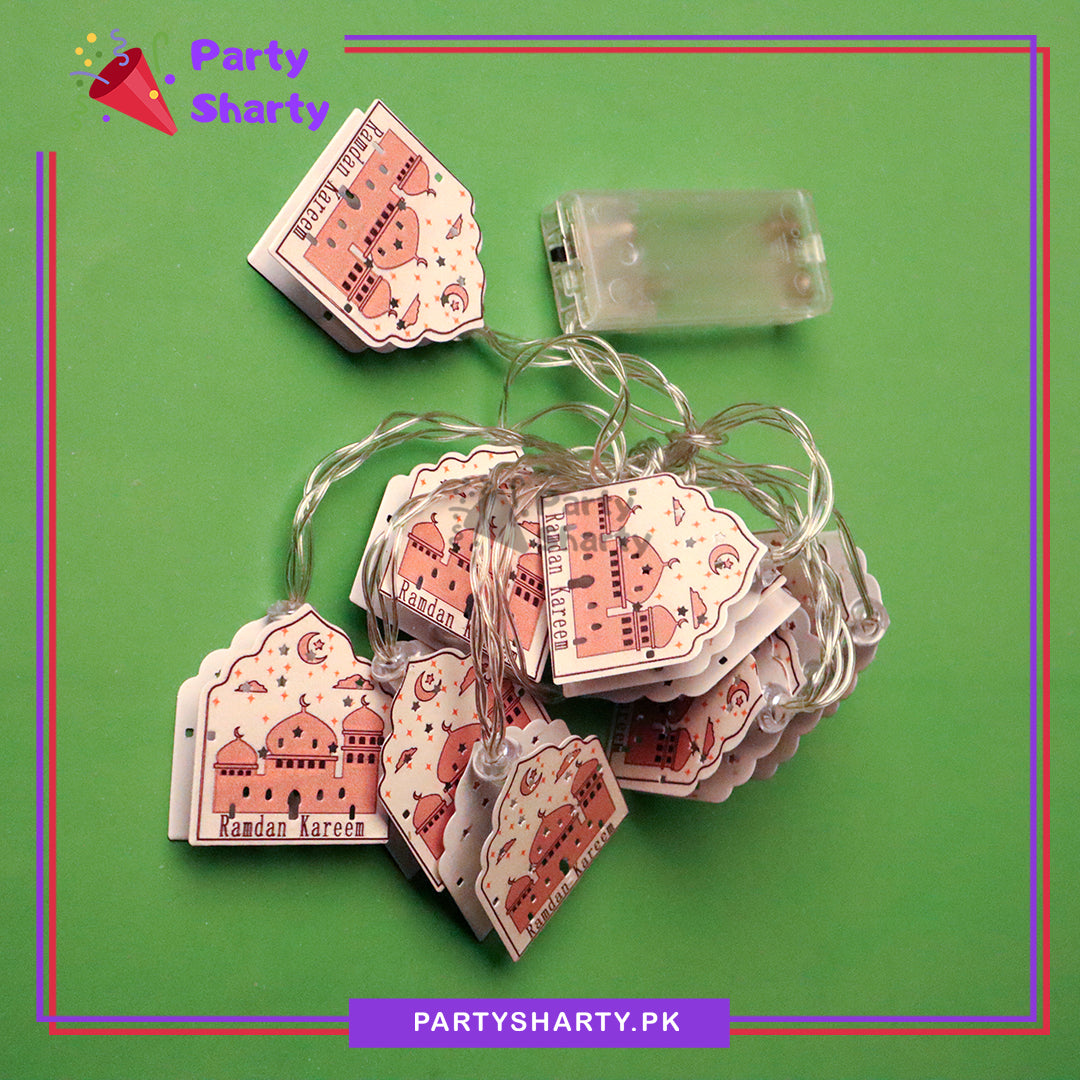 New Ramadan Kareem Printed Masjid Shaped Led Metal String Light For Ramadan Decoration And Celebration