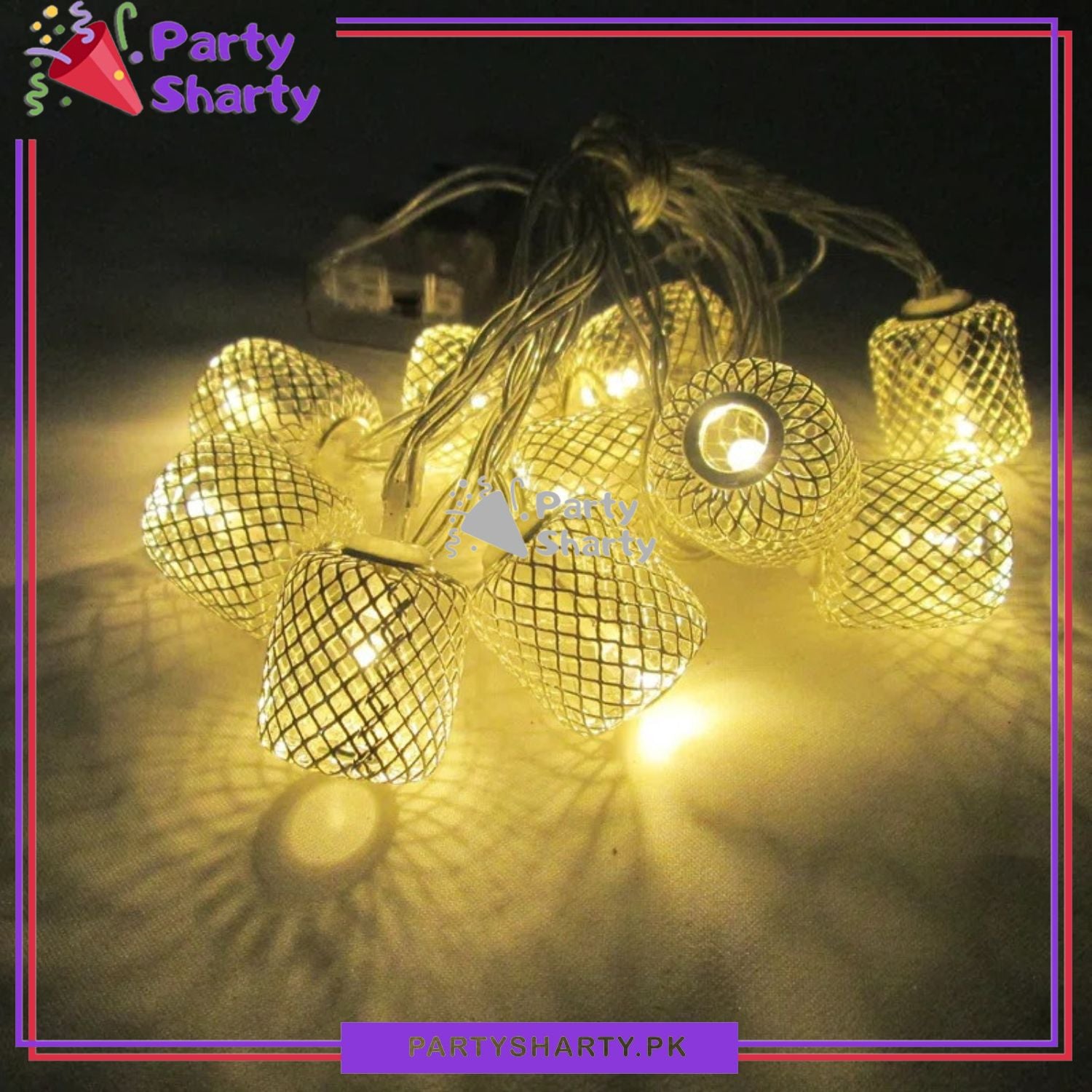 Metal Golden Moroccan Ball Fairy Light Battery Operated 10 Lantern String Light For Room and Party Decoration