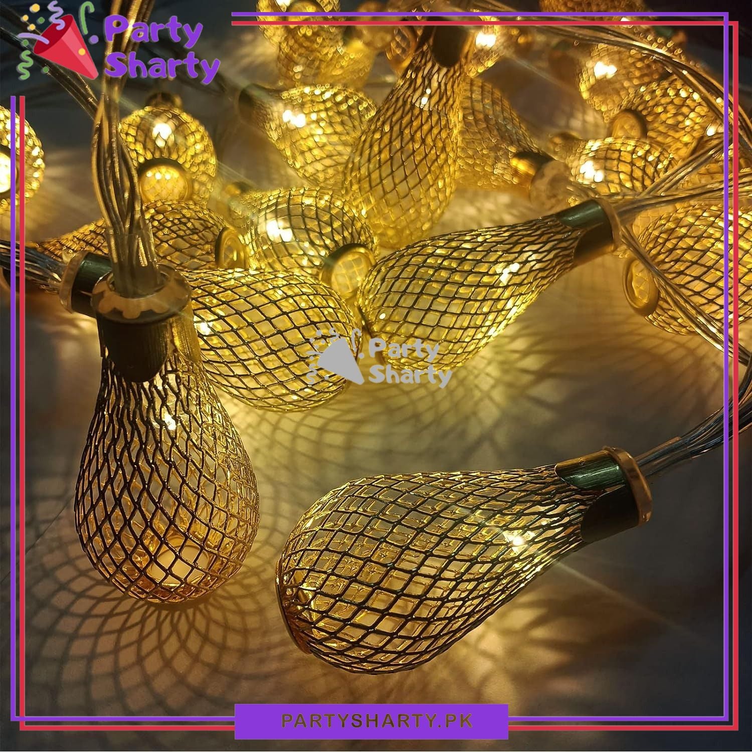 Metal Golden Moroccan Lantern Fairy Light Battery Operated 10 Lantern String Light For Room and Party Decoration