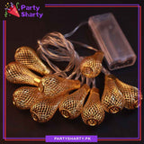 Metal Golden Moroccan Lantern Fairy Light Battery Operated 10 Lantern String Light For Room and Party Decoration