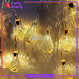 Metal Golden Moroccan Lantern Fairy Light Battery Operated 10 Lantern String Light For Room and Party Decoration