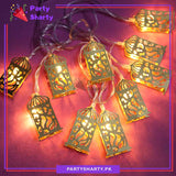Metal Golden Ramadan Lantern Shaped Fairy Light Battery Operated 10 Lantern String Light For Room and Ramadan Corner