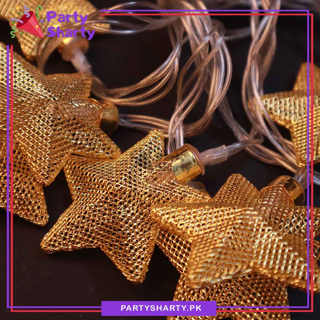 Metal Star Golden Fairy Light Battery Operated 10 Stars String Light For Room and Party Decoration