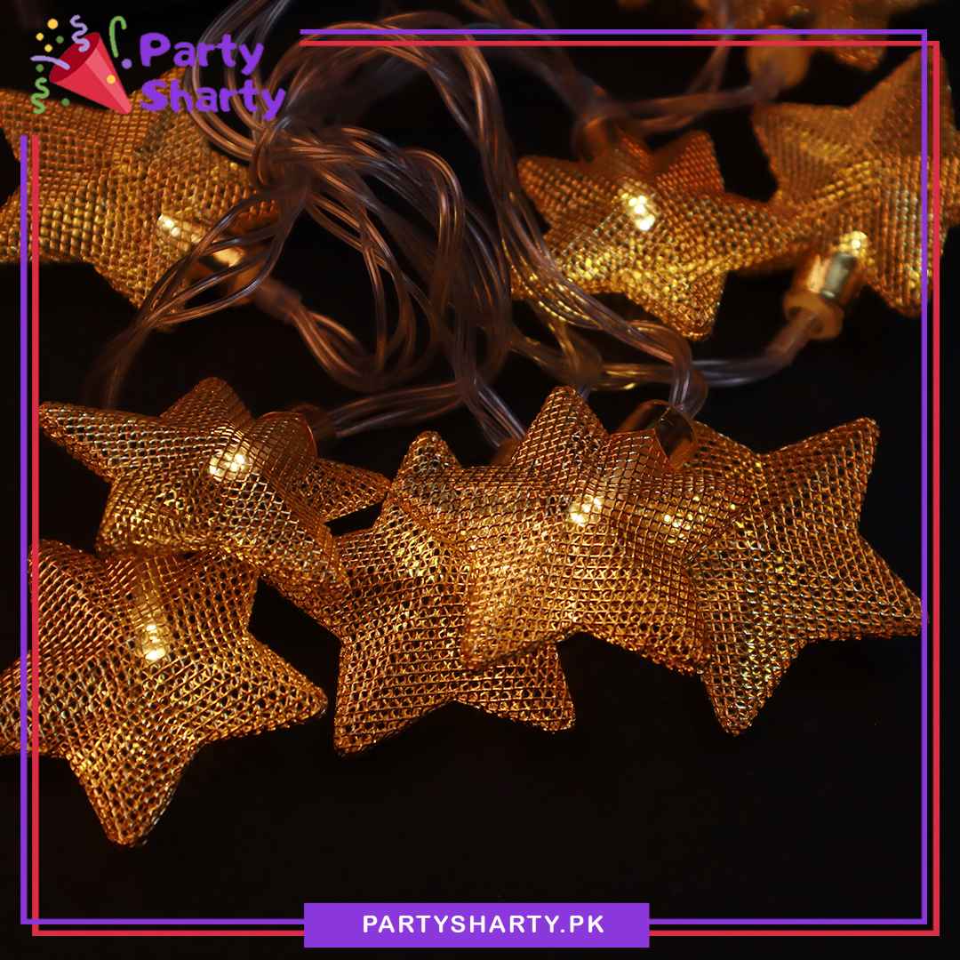 Metal Star Golden Fairy Light Battery Operated 10 Stars String Light For Room and Party Decoration