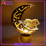 Ramadan Kareem Crescent Moon Gold Acrylic Finish with Holy Book Design LED Lamp Decorative Led Table Lamp For Ramadan Decorations