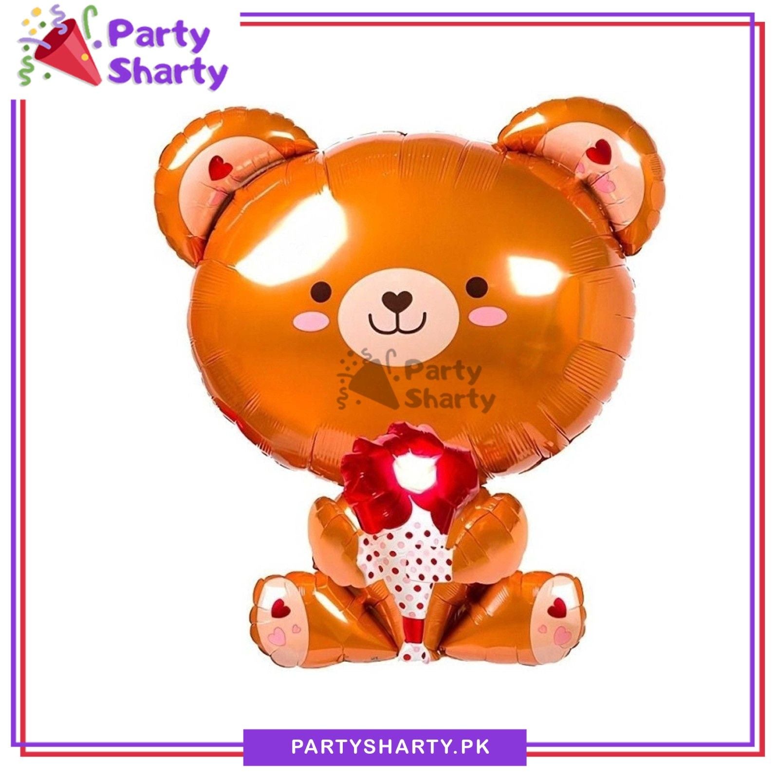 Teddy Bear with Holding Red Flower Foil Balloon For Teddy Bear Theme P ...