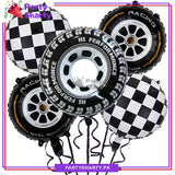 5pcs/Set Tyre Wheel Shaped Black White Checker Foil Balloons For Racing Theme Birthday Party Decoration