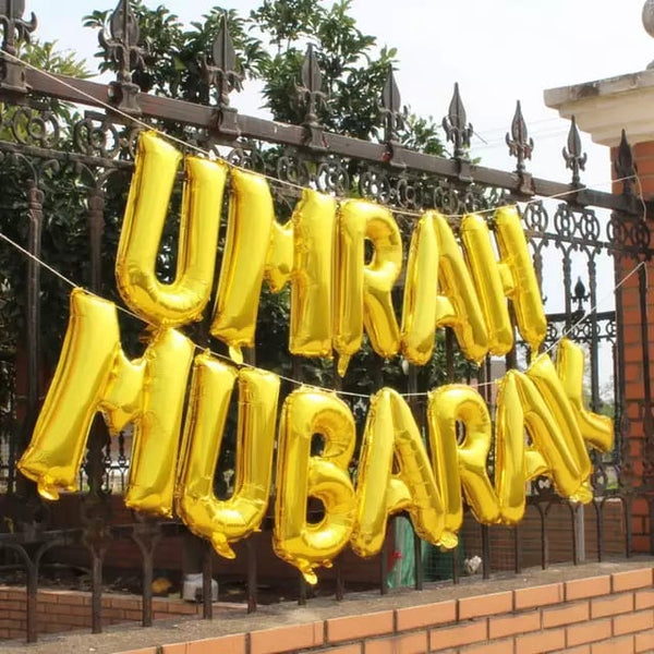 Pannu Design 16 UMRAH MUBARAK Decoration - Foil Balloons Banner Party -  Islamic Decorations for Home - Special-Occasion (Gold)