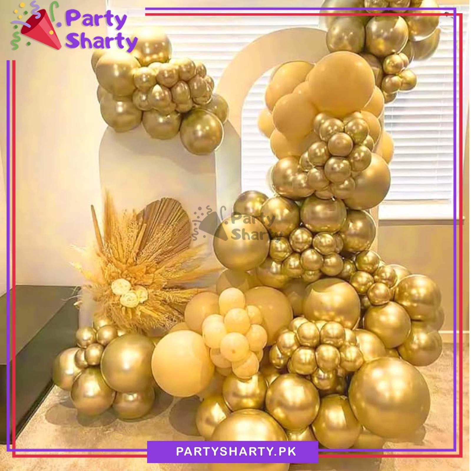 100pcs Apricot & Metallic Golden Balloons Garland Arch Kit For Party Event Decoration