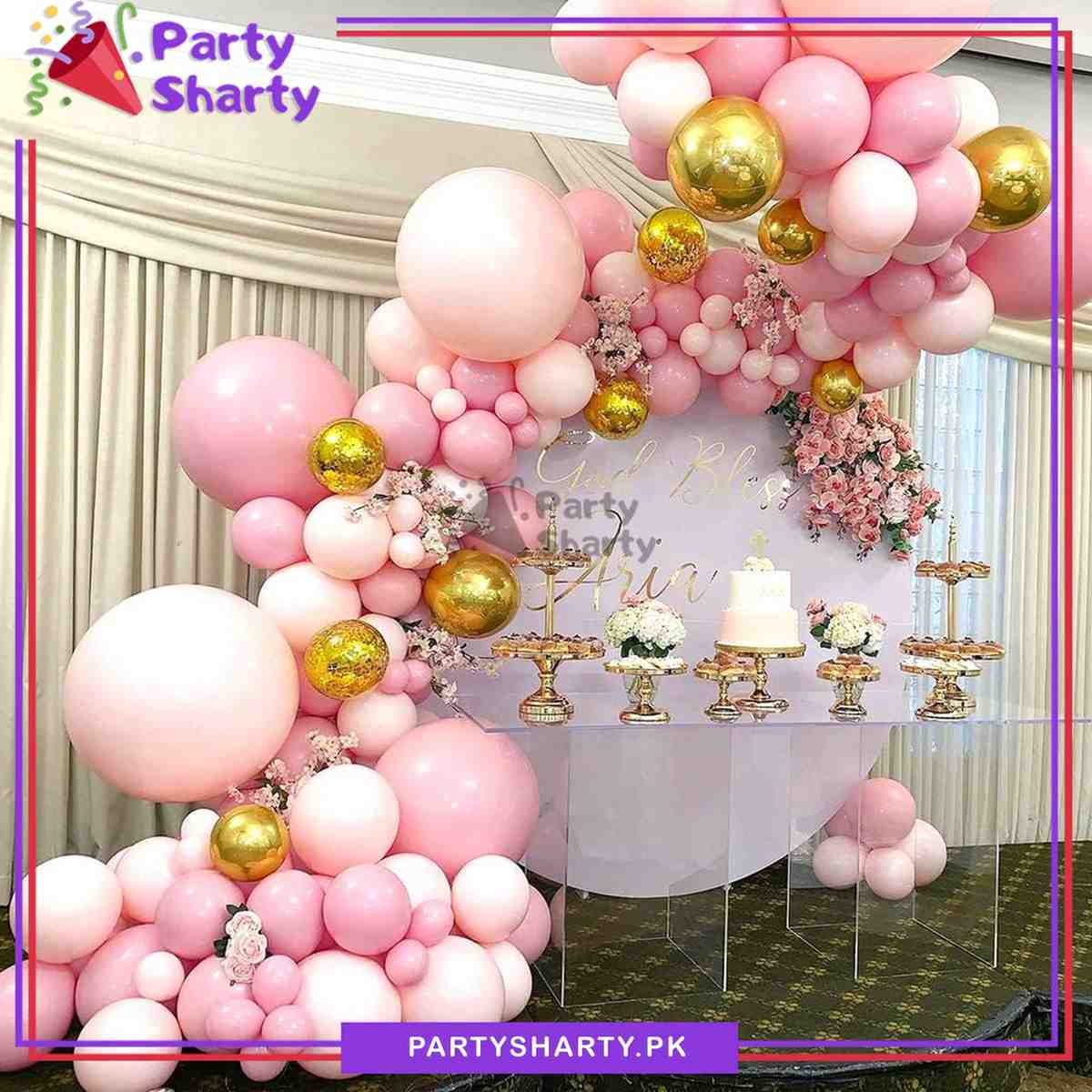 100pcs Pink, Baby pink & Metallic Golden Balloon Garland Arch Kit For Party Event Decoration
