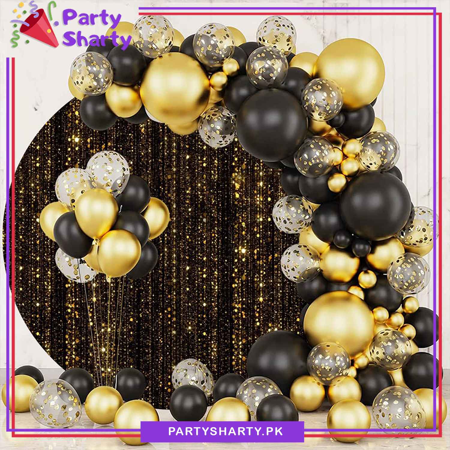100pcs Black & Metallic Golden Balloon Garland Arch Kit For Party Event Decoration