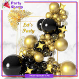 100pcs Black & Metallic Golden Balloon with 4 point Golden Star Garland Arch Kit For Party Event Decoration