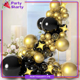 100pcs Black & Metallic Golden Balloon with 4 point Golden Star Garland Arch Kit For Party Event Decoration