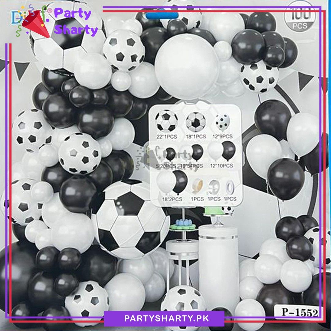 100pcs Black & White Foot Ball Theme Set For Football Theme Birthday Decoration