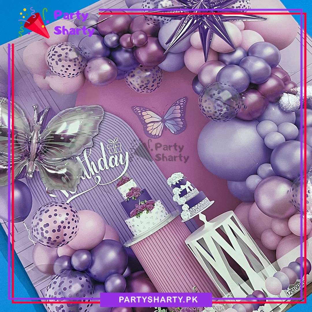 100pcs Baby Pink, Lilac, Metallic Pink & Purple with Butterfly Foil Balloons Garland Set For Butterfly Themed Party Decoration & Celebration