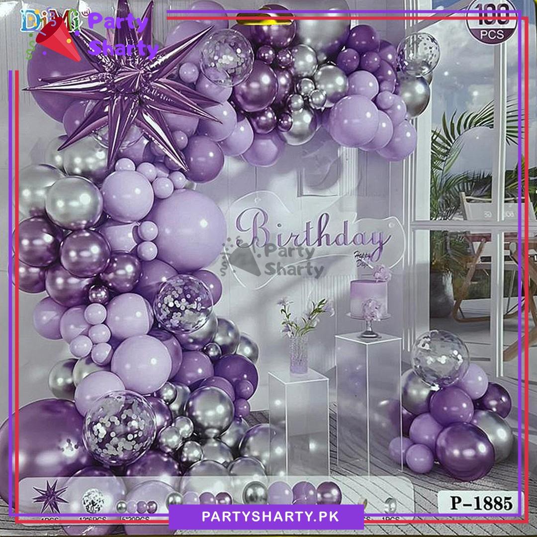 100pcs Dark Purple & Pastel Purple with Explosion Star Theme Set Garland kit For Butterfly Theme Party Decoration