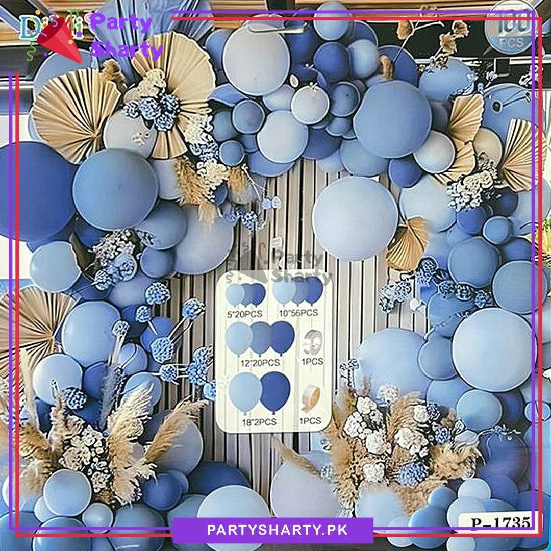 100pcs Lake Blue, Dusty Blue & Sky Blue Latex Balloons Garland Arch Kit For Party Decoration