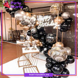 82pcs Metallic Black, Silver & Golden With Marble ORBZ Foil Balloon Garland Arch Kit For Party Event Decoration