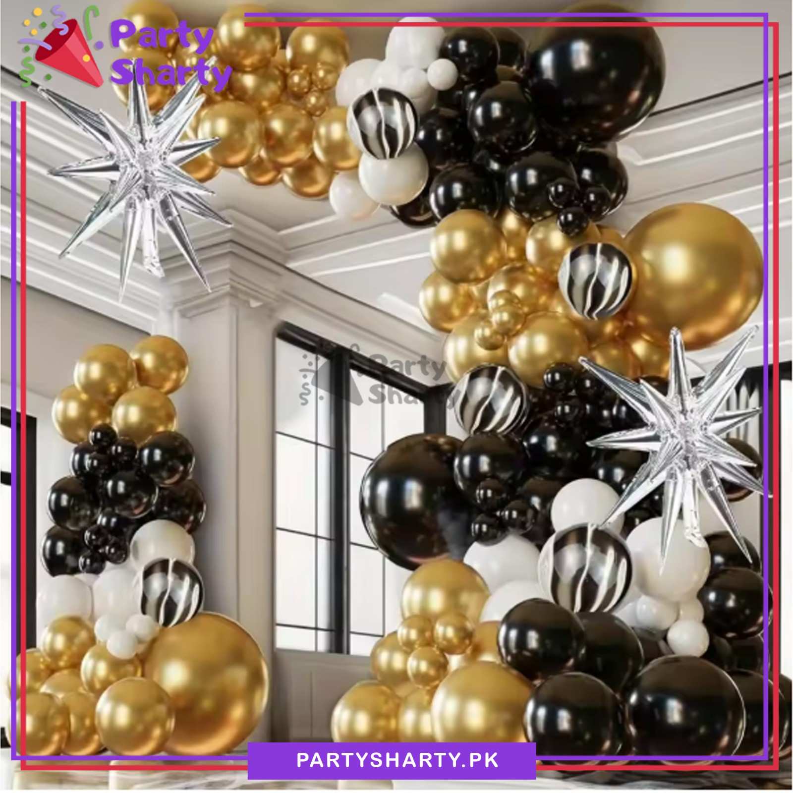 100pcs Metallic Golden, Black, White & Agate Marble Latex Balloons Garland Arch Kit For Party Decoration