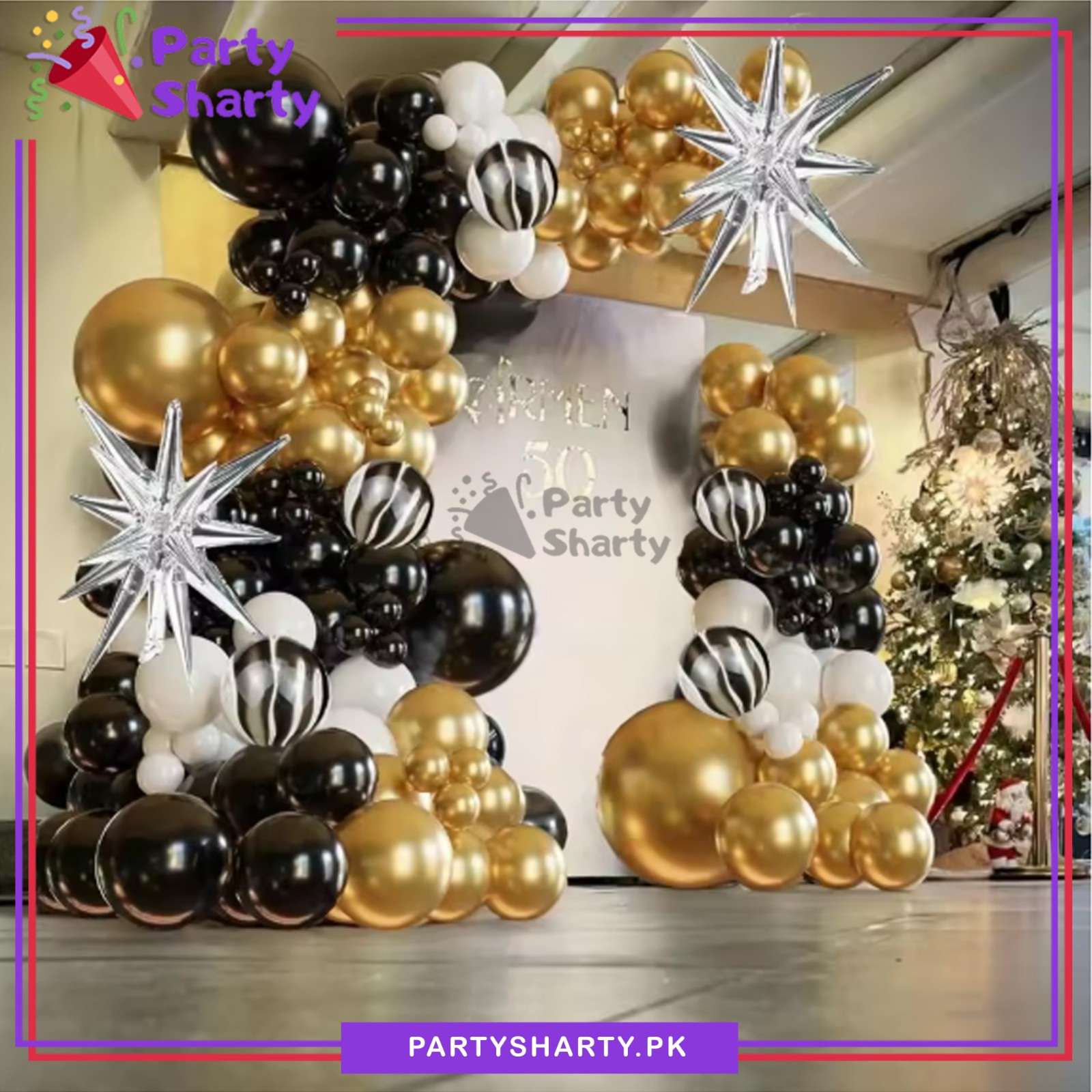100pcs Metallic Golden, Black, White & Agate Marble Latex Balloons Garland Arch Kit For Party Decoration