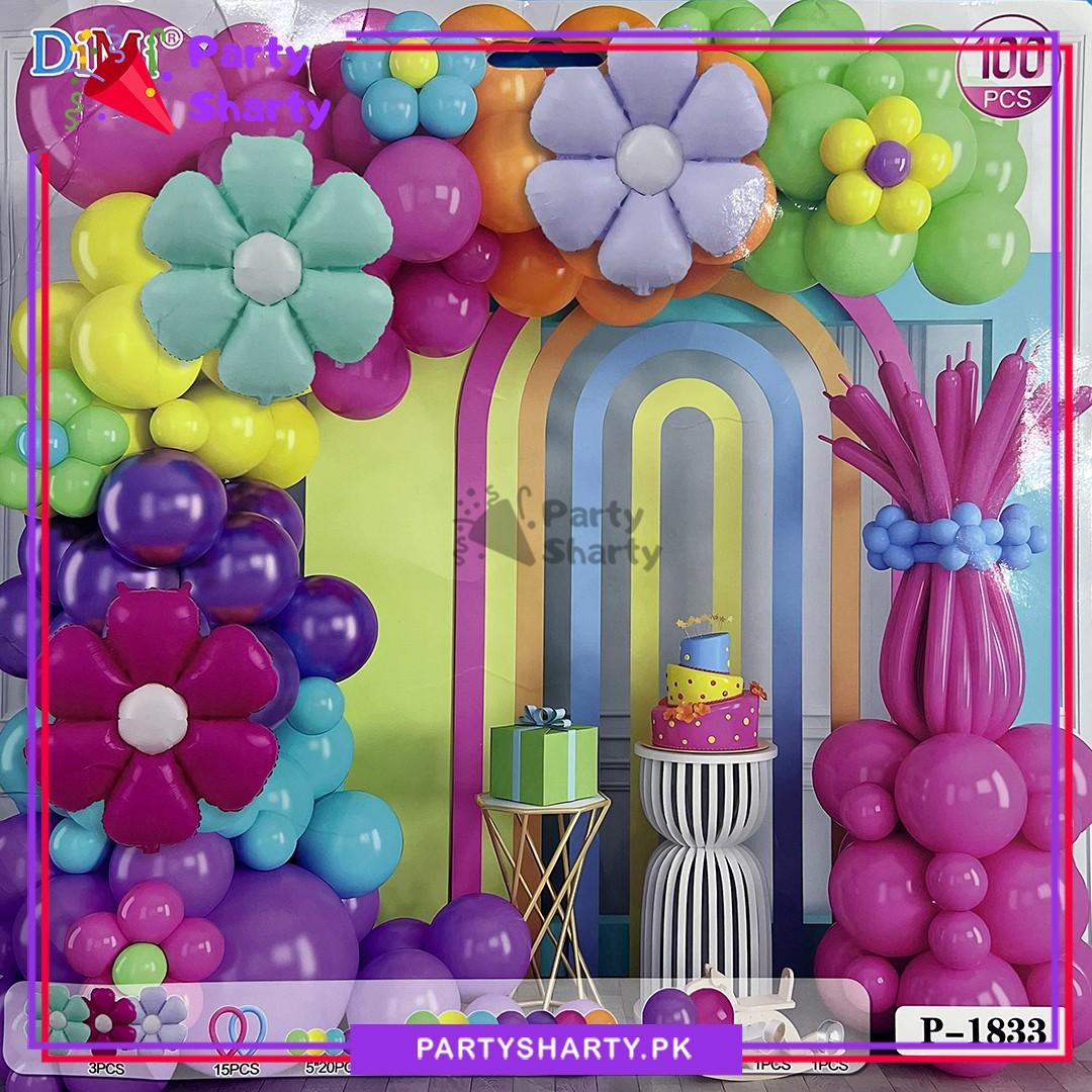 100pcs Multi Color Latex Balloon with Flower Foil Balloon Garland Kit for Party Decoration & Celebration