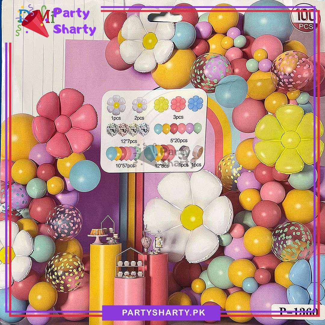 100pcs Multi Colors Latex Balloons with Daisy Foil Balloons Garland Set For Birthday Theme Celebration