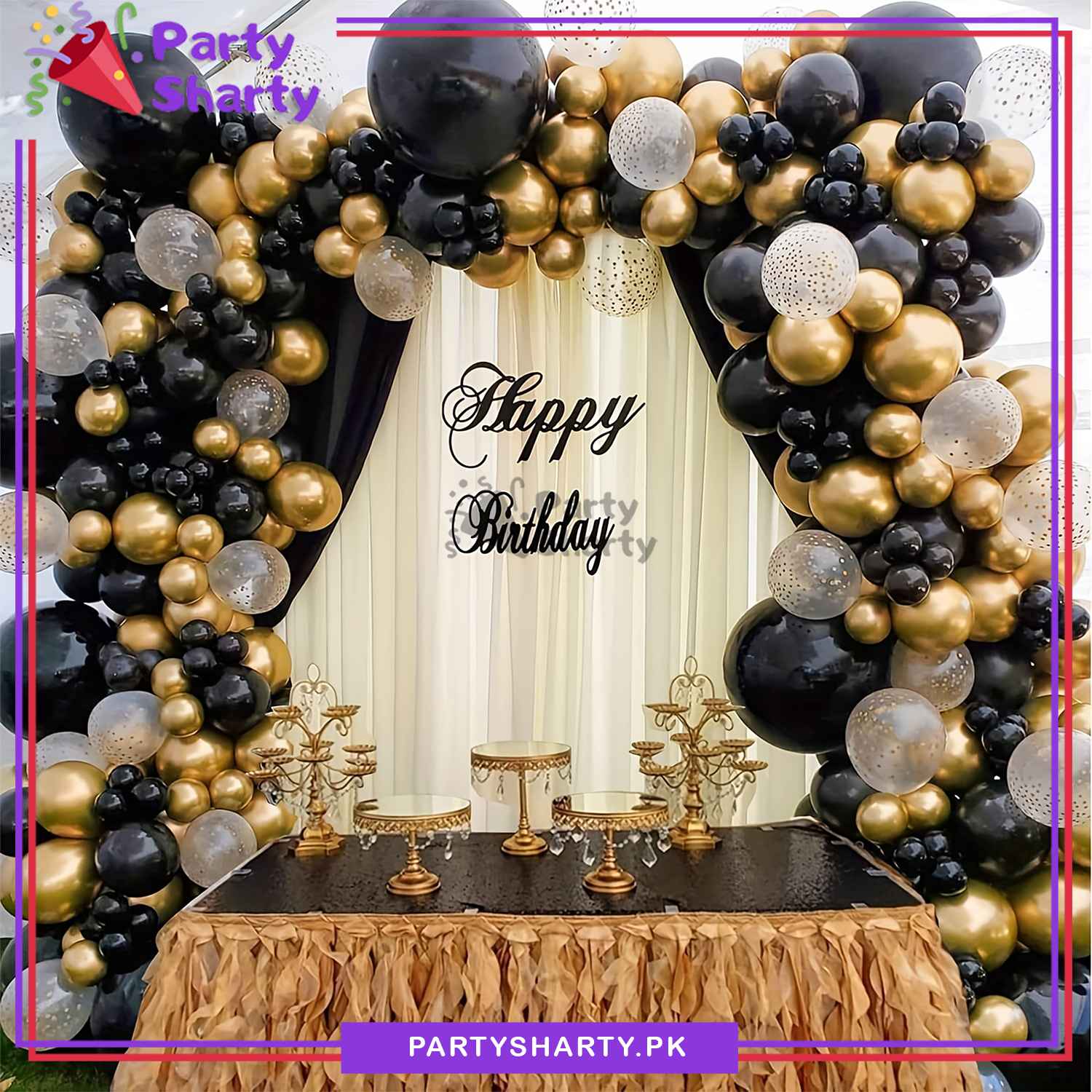 100pcs Black & Metallic Golden with Confetti Balloons Garland Arch Kit For Party Event Decoration