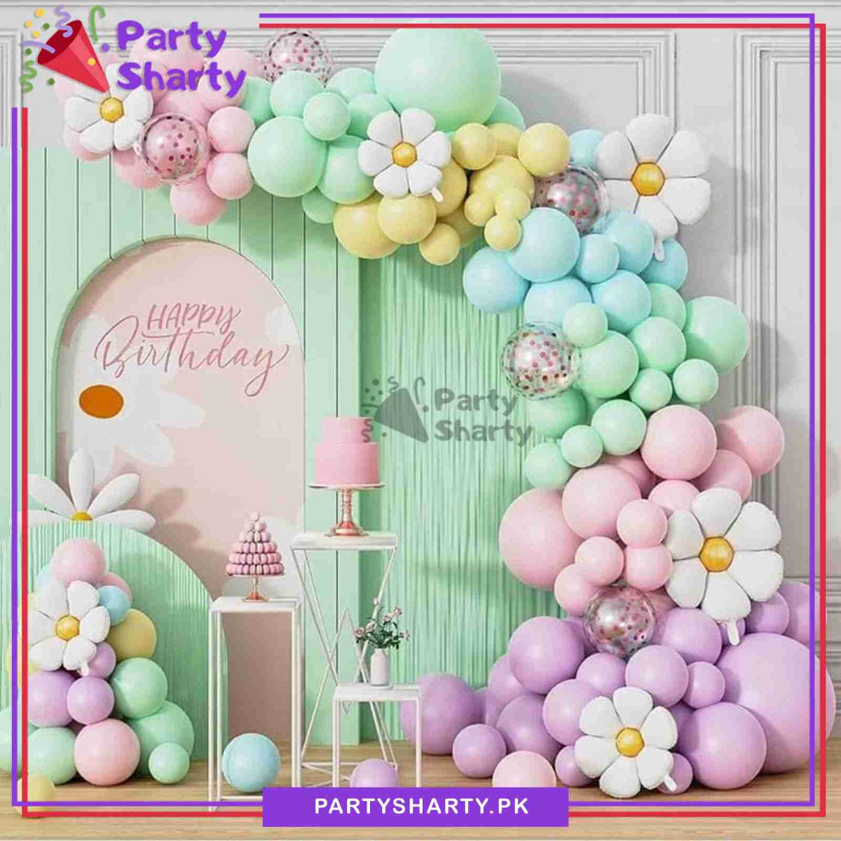 100pcs Pastel Multi Daisy Flowers Balloons Garland Set For Flower Theme Birthday Decoration