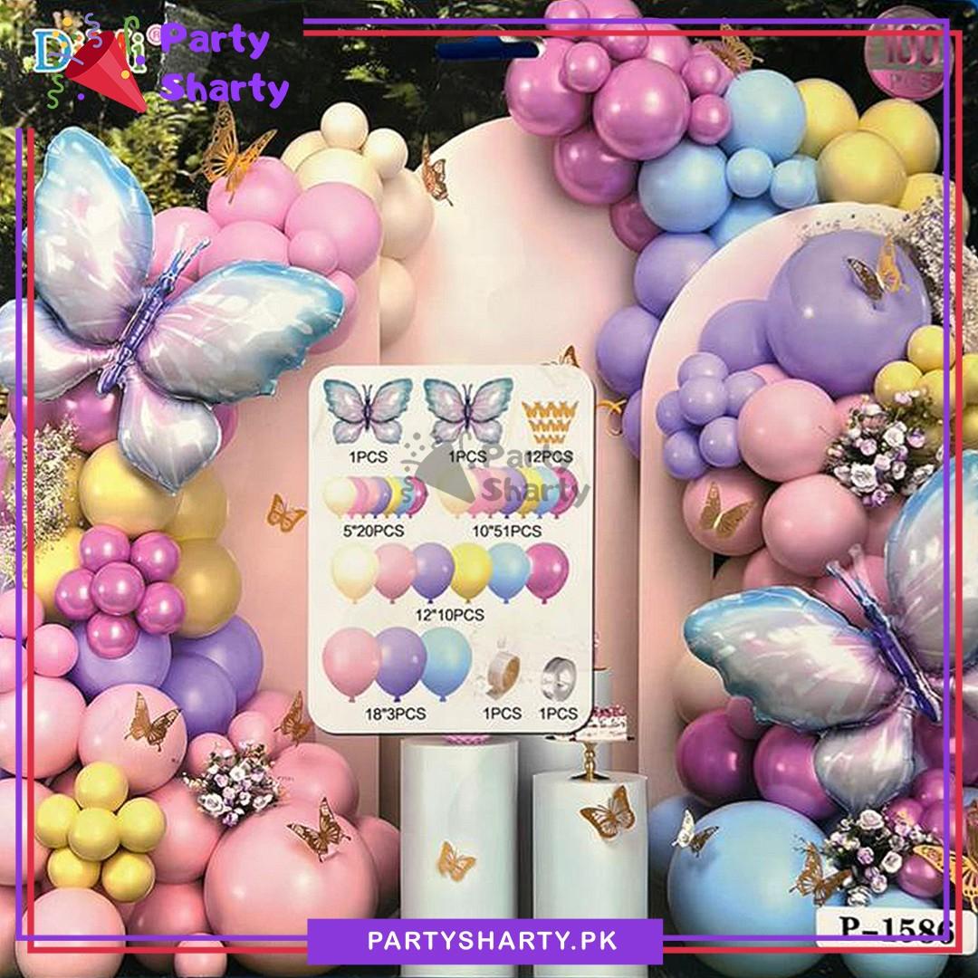 100pcs Pastel Multi Butterfly Theme Balloon Garland Set For Butterfly Theme Party Decoration