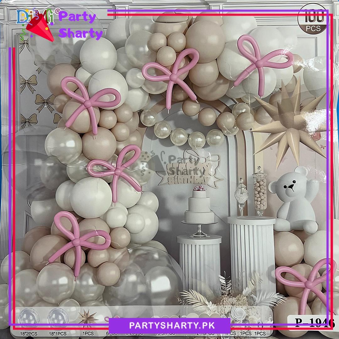 100pcs Pearl White, White & Apricot Balloons Garland Set For Bow Themed Party Decoration & Celebration