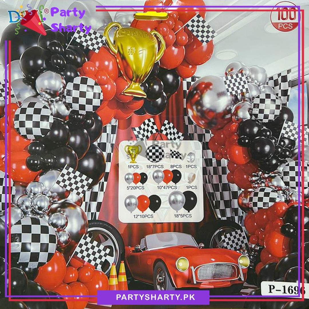 100pcs Red & Black Racing Car Theme Balloon Garland Set For Too Fast Theme Party Decoration & Celebration