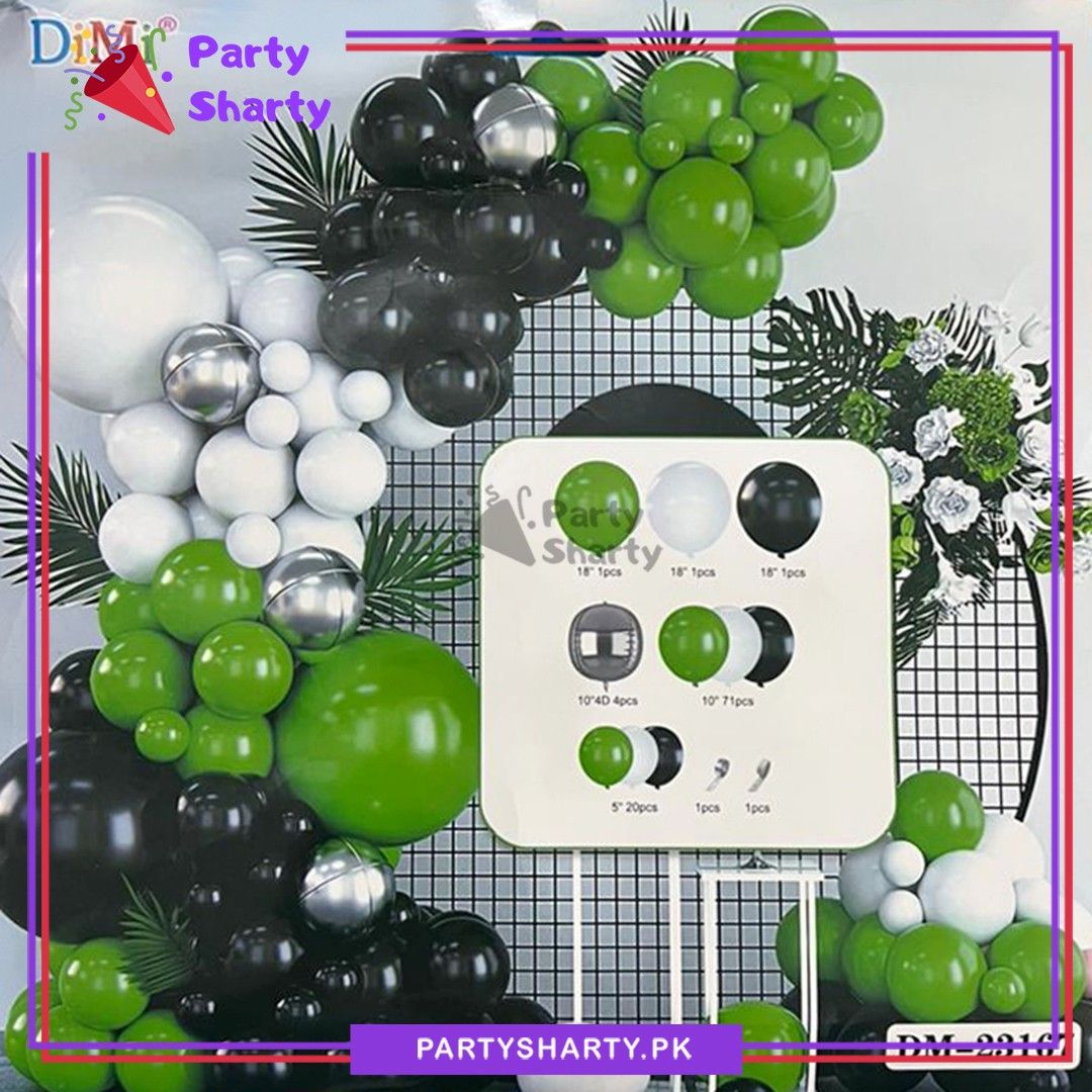 100pcs White, Dark Green & Black Latex Balloons Garland Kit for Theme Party Decorations