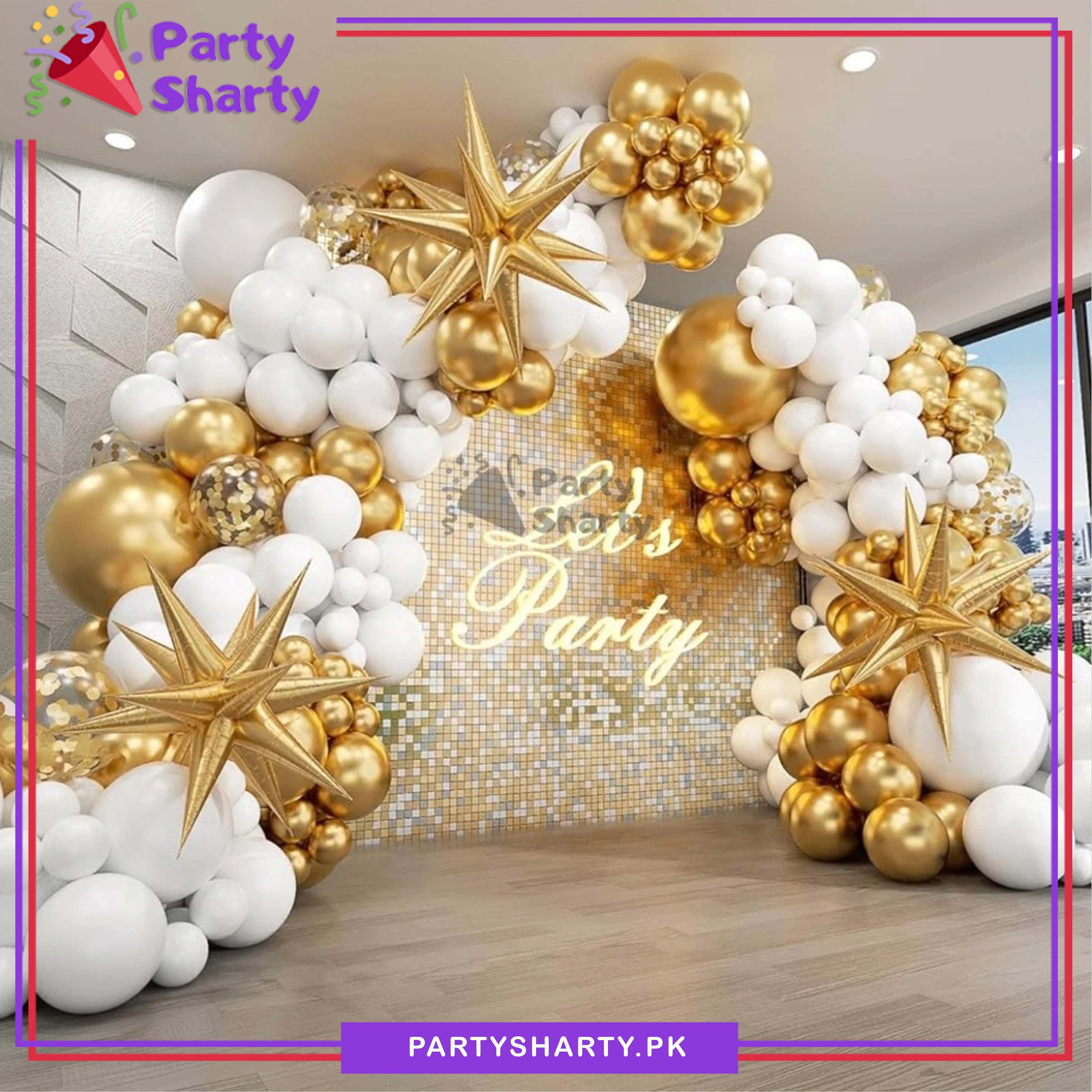 100pcs White & Metallic Golden with Explosion Star Foil Balloons Garland Arch Kit For Party Event Decoration