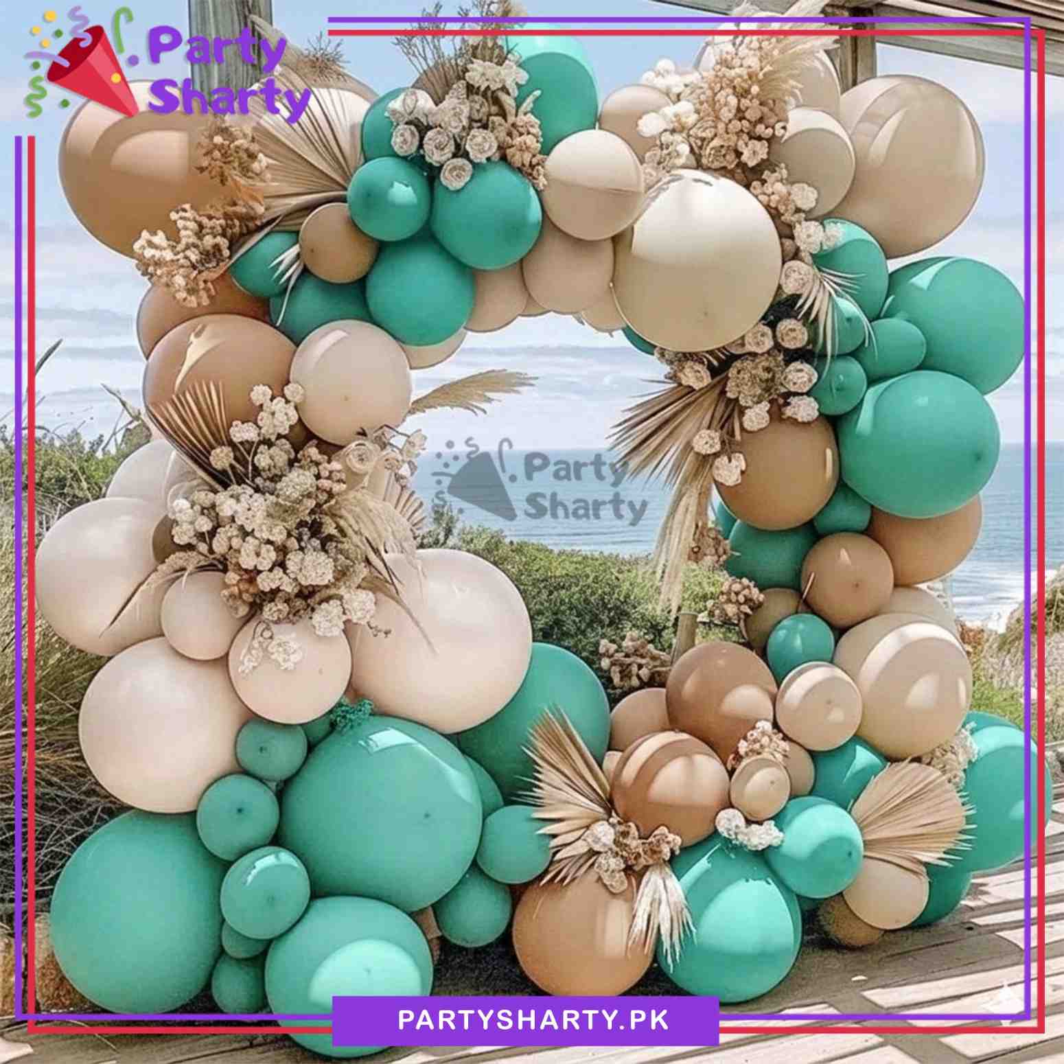 100pcs Apricot, Sand White, Sea Green, White & Baby Blue Latex Balloons Garland Set For Party Decoration
