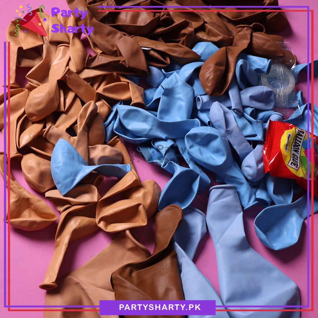 100pcs Baby Blue, Apricot & Mocha Brown with Teddy Bear Head Foil Balloons Garland Theme Set For Party Decoration And Celebration