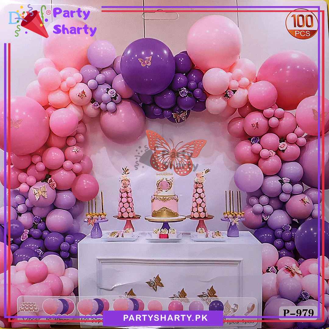 100pcs Baby Pink, Blush, Lilac & Dark Purple Balloons Garland Theme Set For Butterfly Themed Party Decoration & Celebration