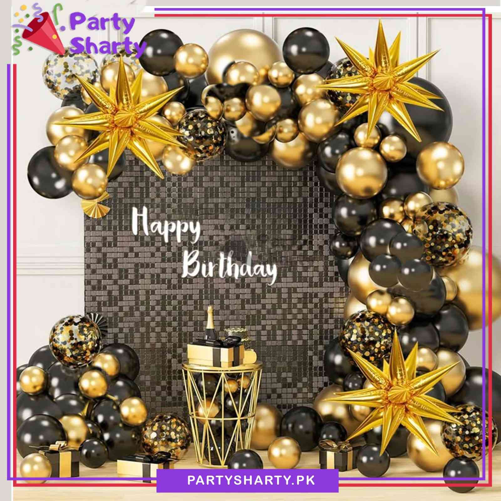 100pcs Black & Metallic Golden with Explosion Stars Garland Arch Kit For Party Event Decoration