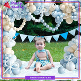 100pcs Blue Bow Long Balloons with Baby Blue, Blue & Sand White Balloons Garland Theme Set For Bow Themed Party Decoration & Celebration