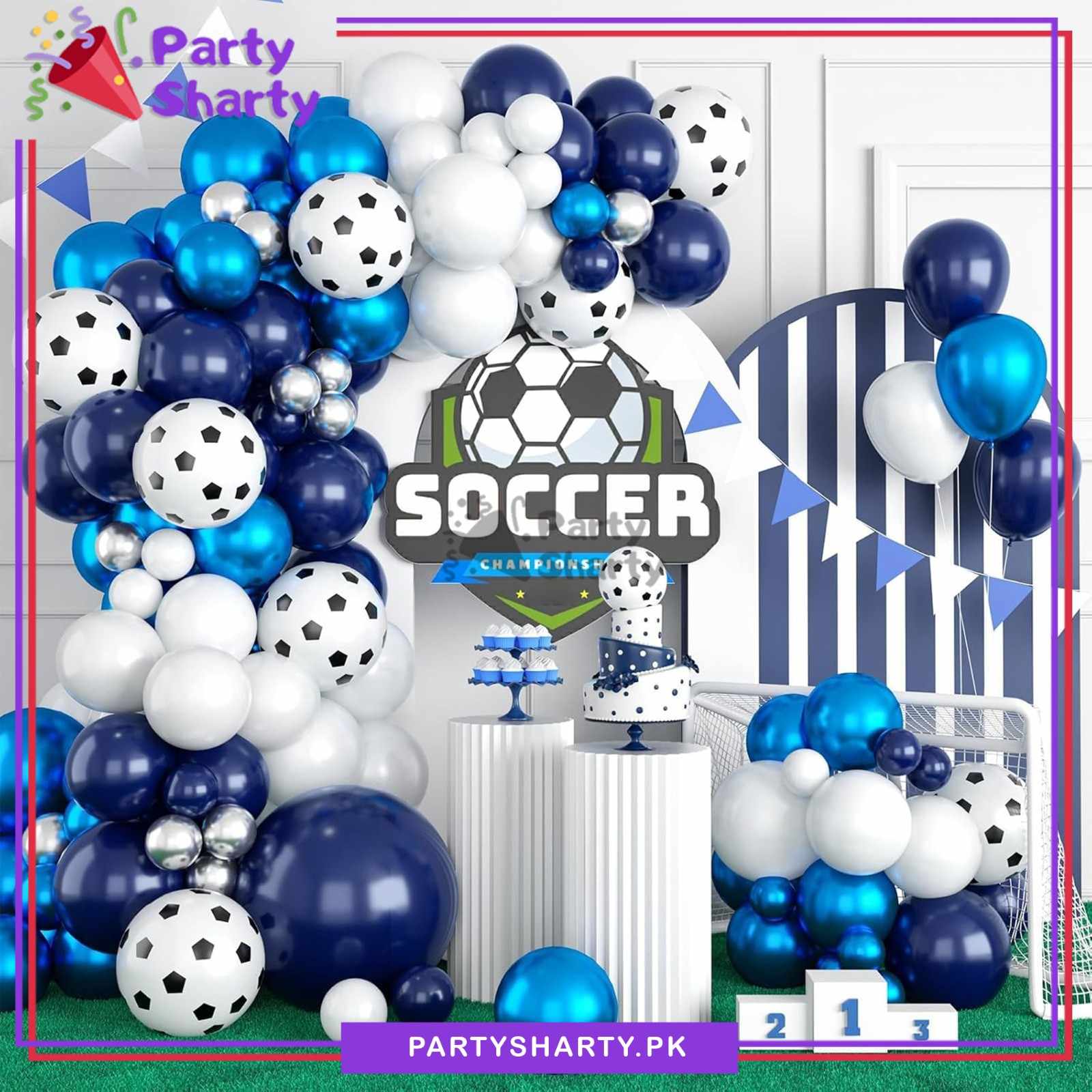 100pcs Blue, Silver & White Foot Ball Theme Set For Theme Decoration & Celebration