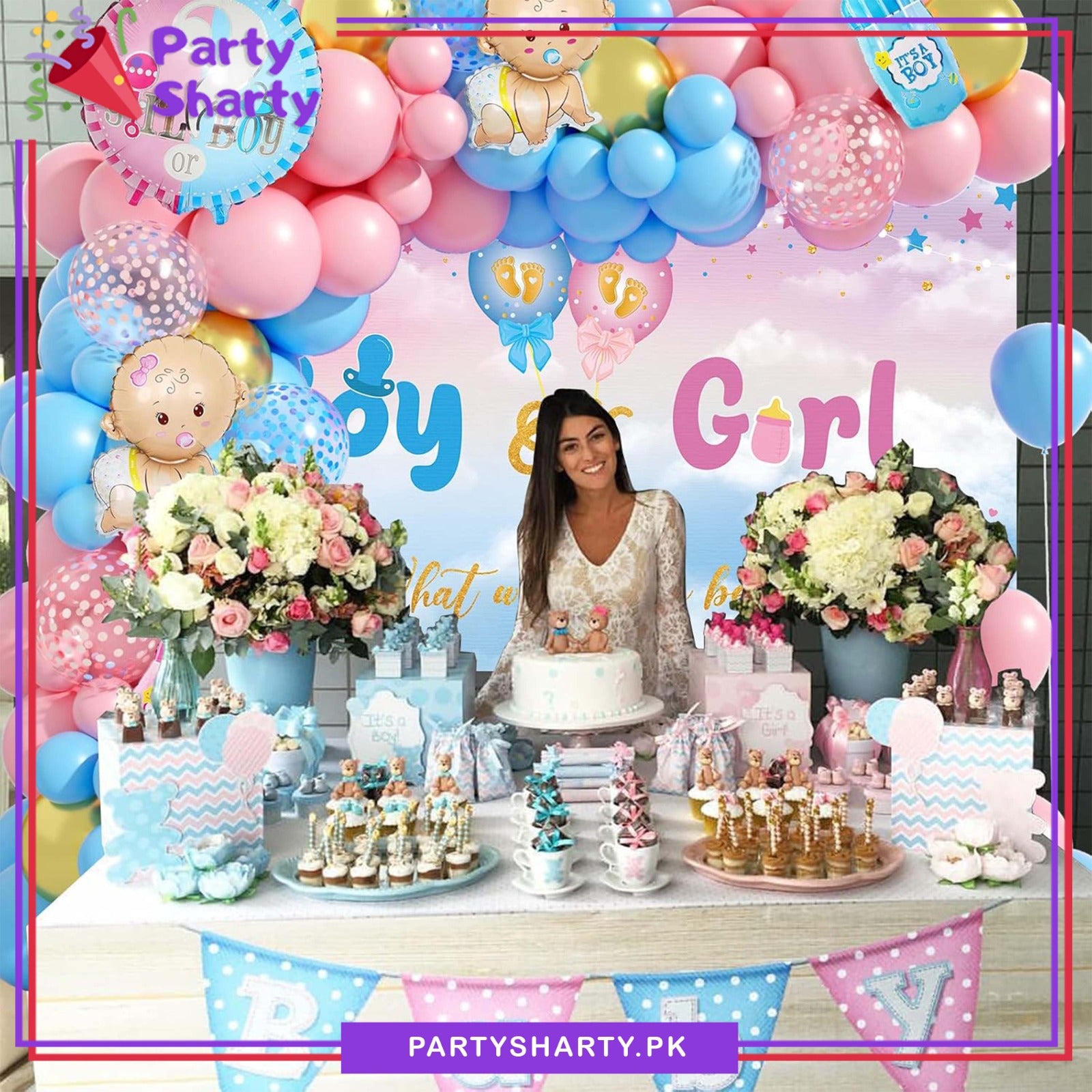 100pcs Crawling Baby BOY or GIRL Balloons Set For Gender Reveal Party Decoration & Celebration