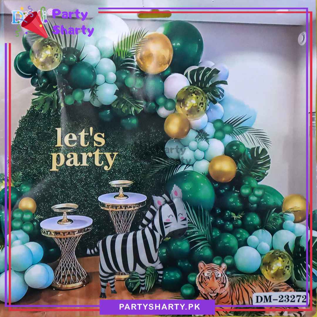 100pcs Dark Green, Sea Green & Golden Balloons with Zebra Foil Balloon Set For Jungle / Safari Theme Decoration