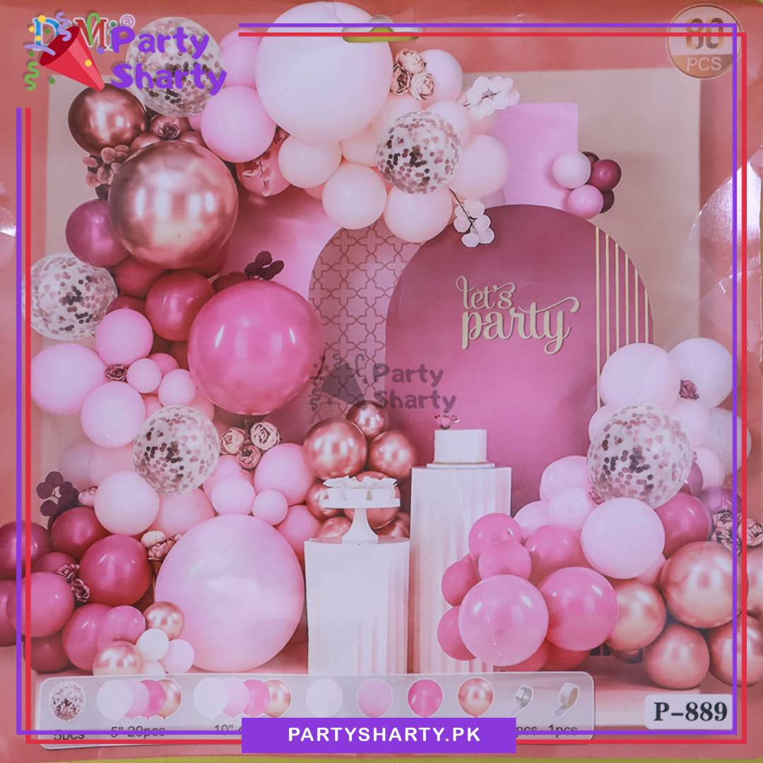 80pcs Dark Pink, Baby Pink, Rose Gold & White Balloon Garland Arch Kit For Party Event Decoration